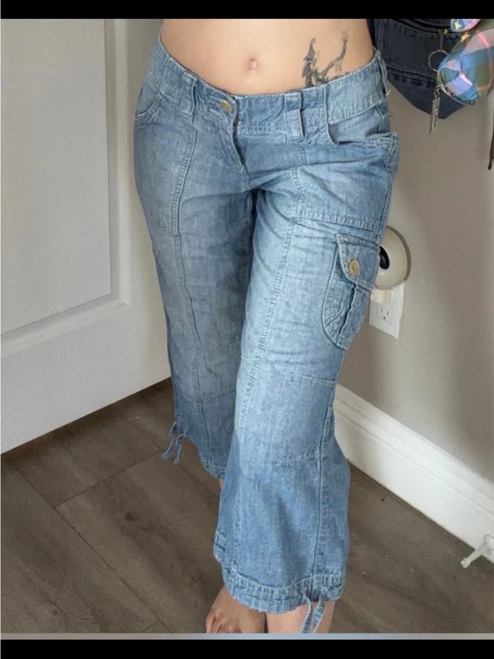 GAP Light Blue Cargo Flare Jeans - Wide Leg Utility Denim